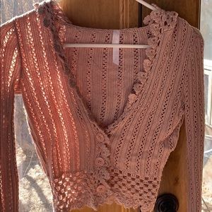 Lilu Rayon Blend Crocheted Cropped Sweater